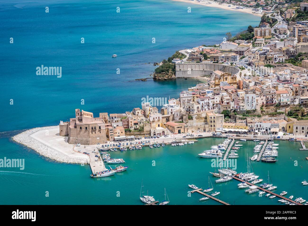 Castellammare del Golfo small city over Tyrrhenian Sea in the Trapani Province of Sicily on Sicily Island, Italy Stock Photo