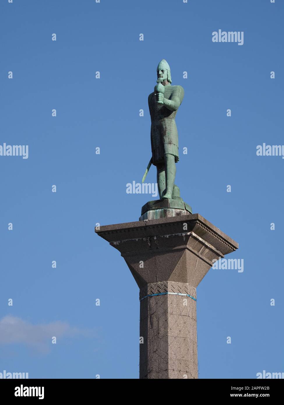 Statue of Olav Tryggvason in european Trondheim city center at