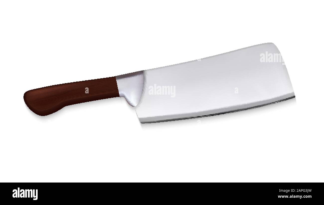 Cleaver Large Meat Knife With Wooden Handle Vector Stock Vector Image