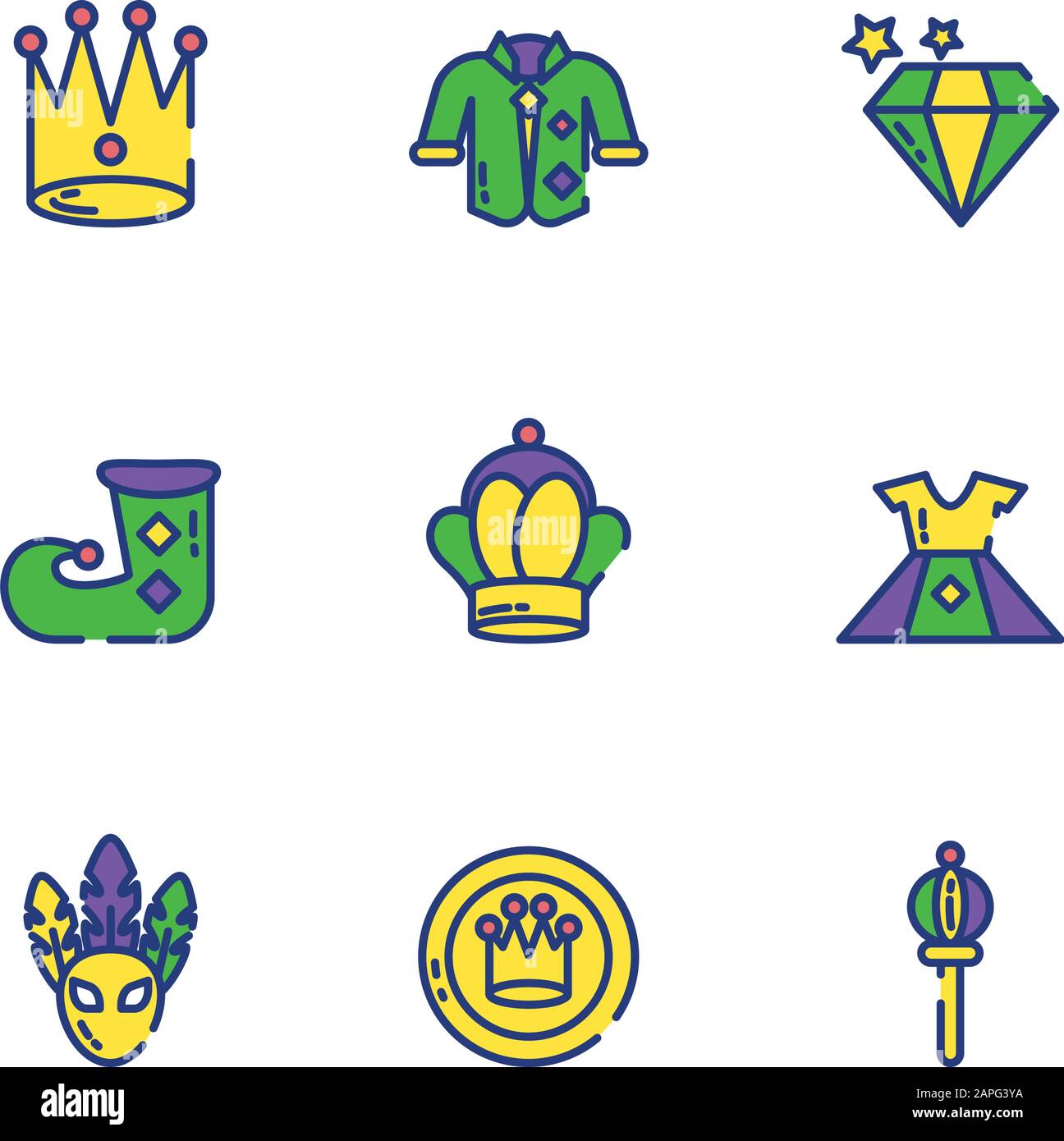 Mardi gras icon set design, Party carnival decoration celebration festival holiday fun new orleans and traditional theme Vector illustration Stock Vector