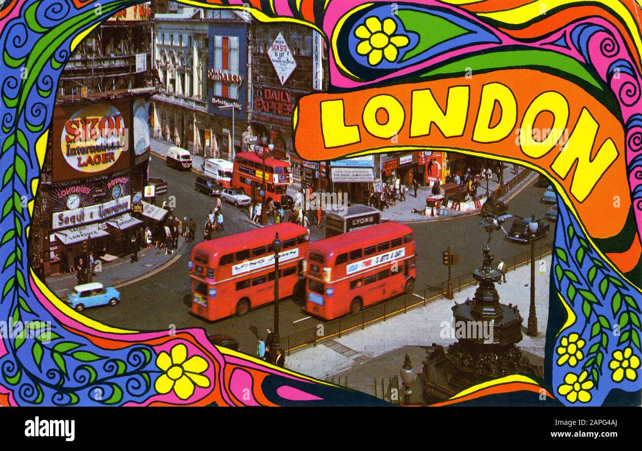 Vintage postcard of Picadilly Circus Stock Photo