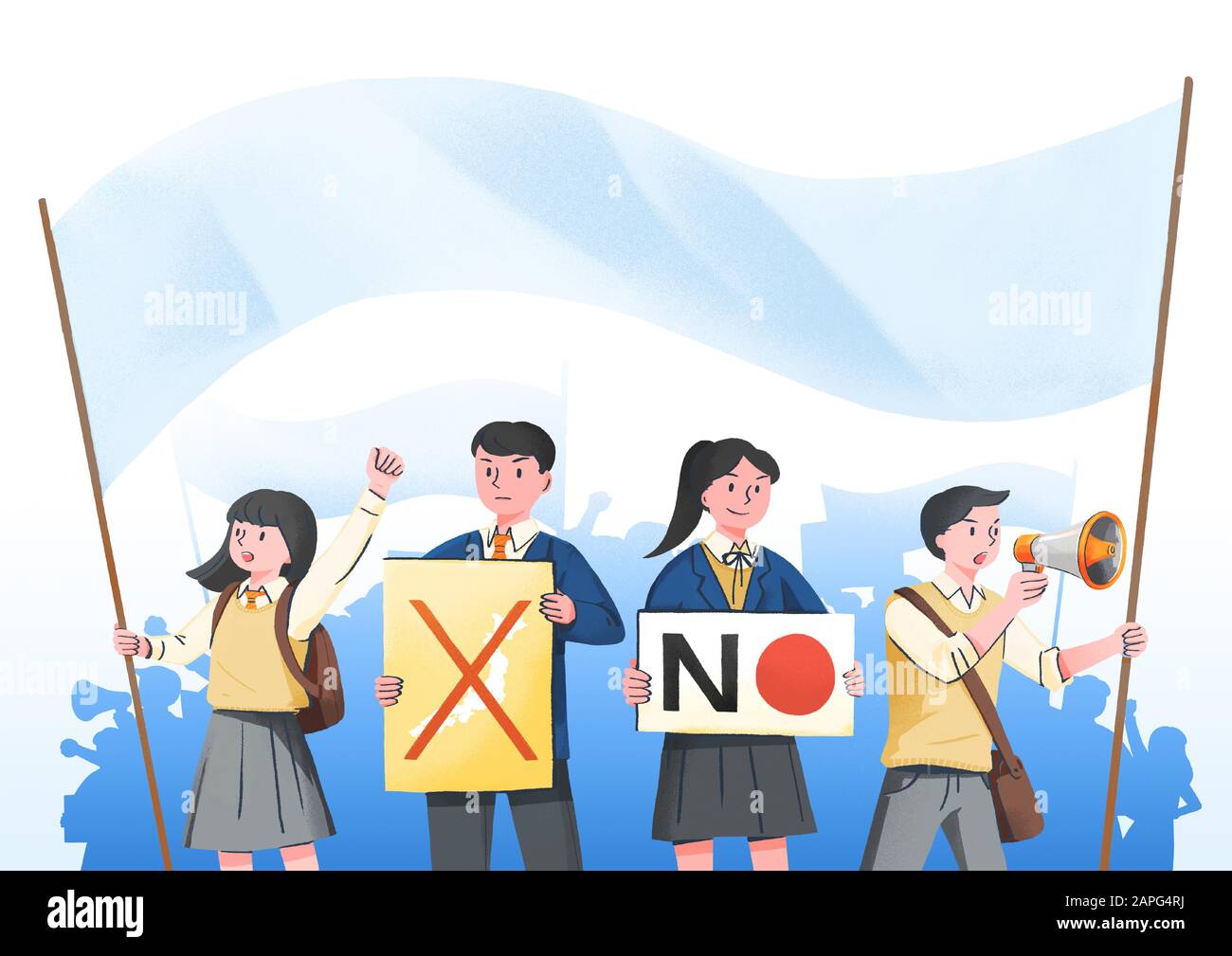 Boycott, group of people are demonstrating protest with placards and flags illustration 003 Stock Vector