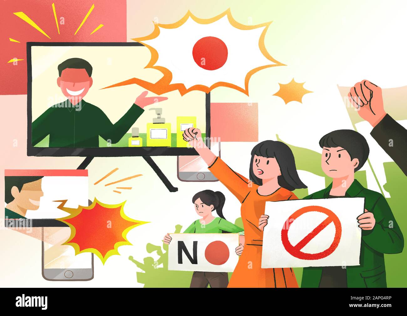 Boycott, group of people are demonstrating protest with placards and