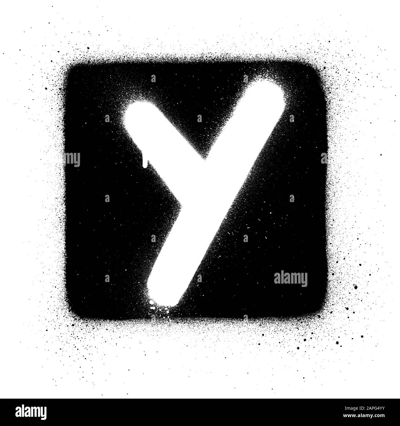 graffiti Y font sprayed in white over black square Stock Vector