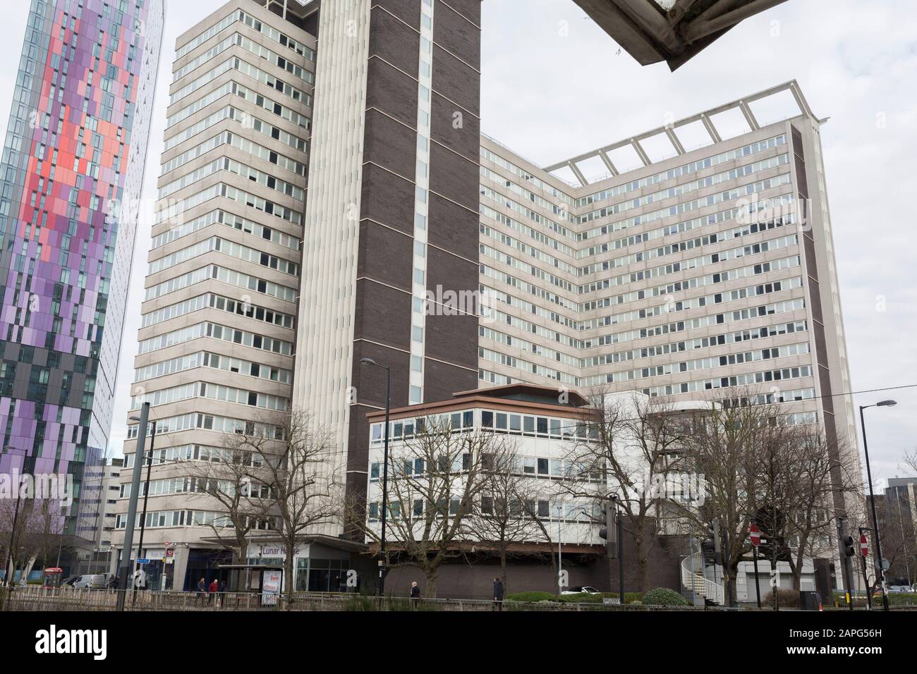 An exterior of Lunar House, the headquarters of 'UK Visas and Immigration', a division of the Home Office on Wellesley Road, Croydon, on 20th January 2020, in Croydon, London, England. Lunar House was completed in 1970, inspired by the landing of Apollo 11 on the Moon in 1969. Stock Photo