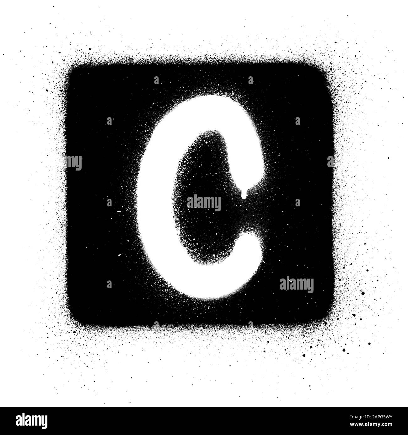graffiti C font sprayed in white over black square Stock Vector Image