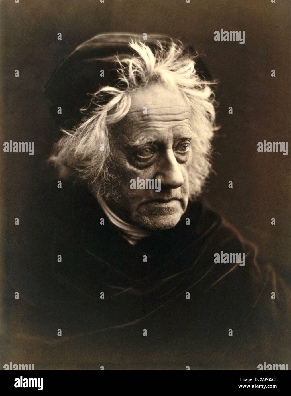 JOHN HERSCHEL (1792-1871) English astronomer, chemist, mathematician, photographer in an1867 photo by Julia Margaret Cameron Stock Photo