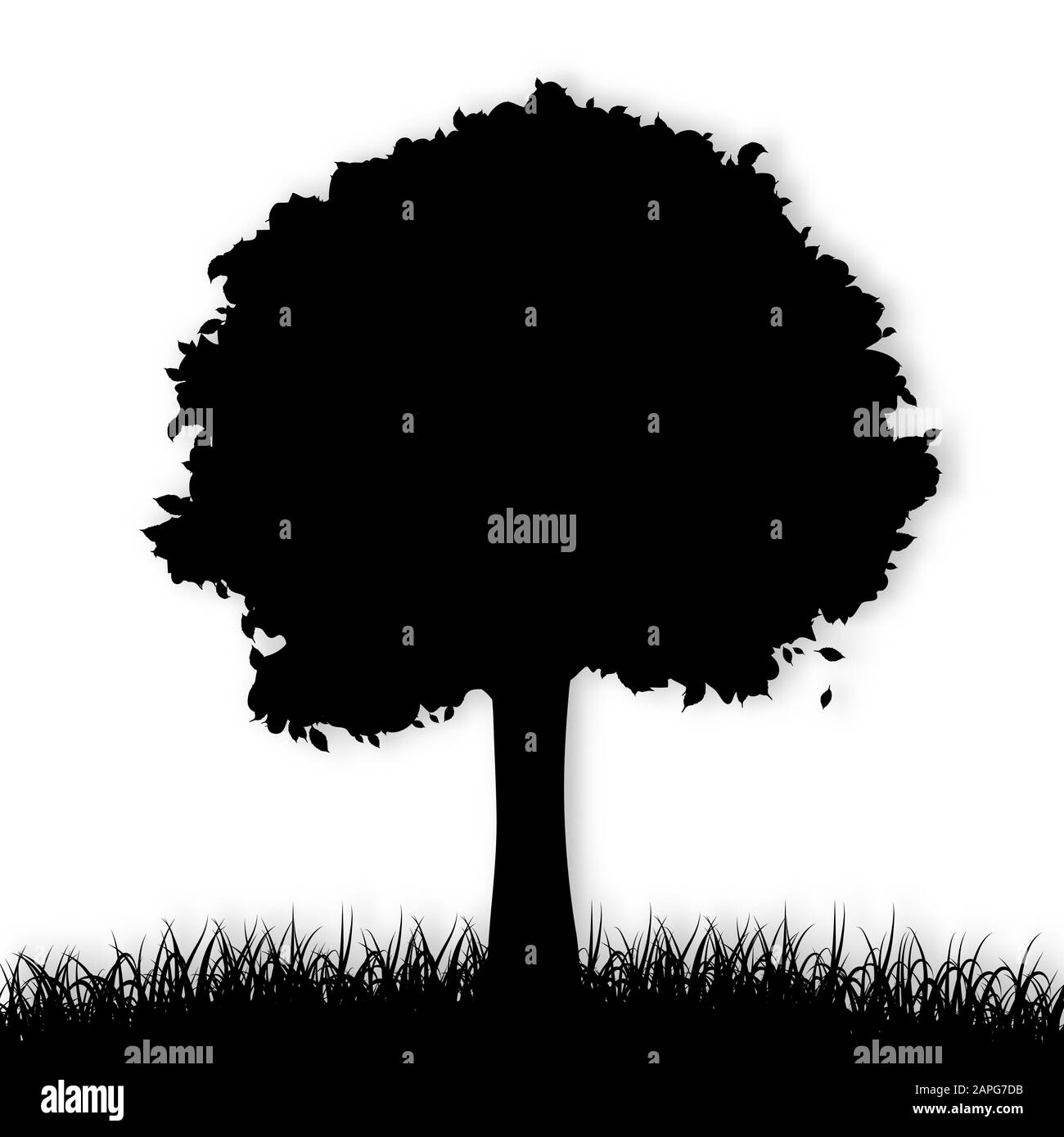 Silhouette of tree with leaves and grass Stock Vector Image & Art - Alamy