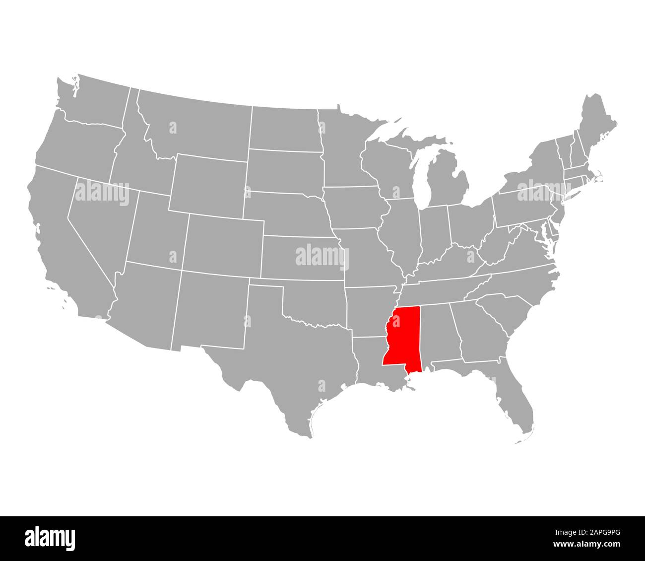 Ms On Us Map Map Of Mississippi In Usa Stock Photo - Alamy