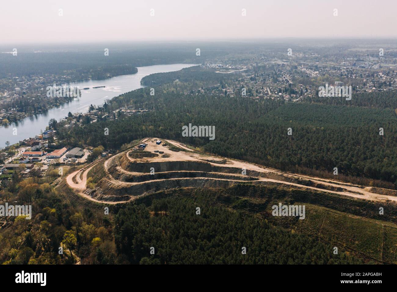 Aerial drone photo of Woltersdorf Schleuse Brandenburg, Germany Stock Photo