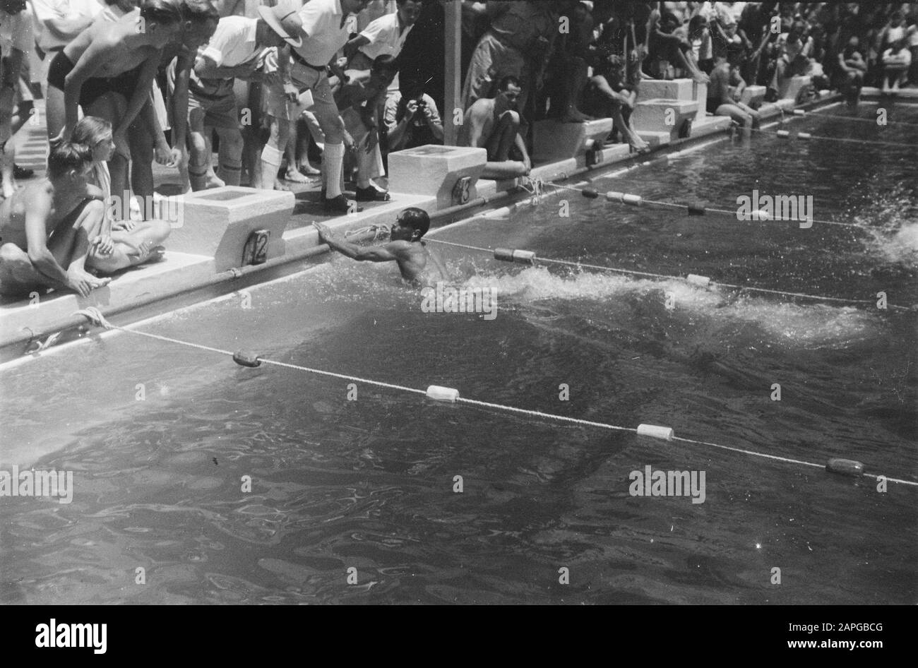 Swimming competitions Description: Collection Photo collection Service for Army Contacts Indonesia, photon number 203-4-1 Date: April 1947 Location: Indonesia, Dutch East Indies Stock Photo