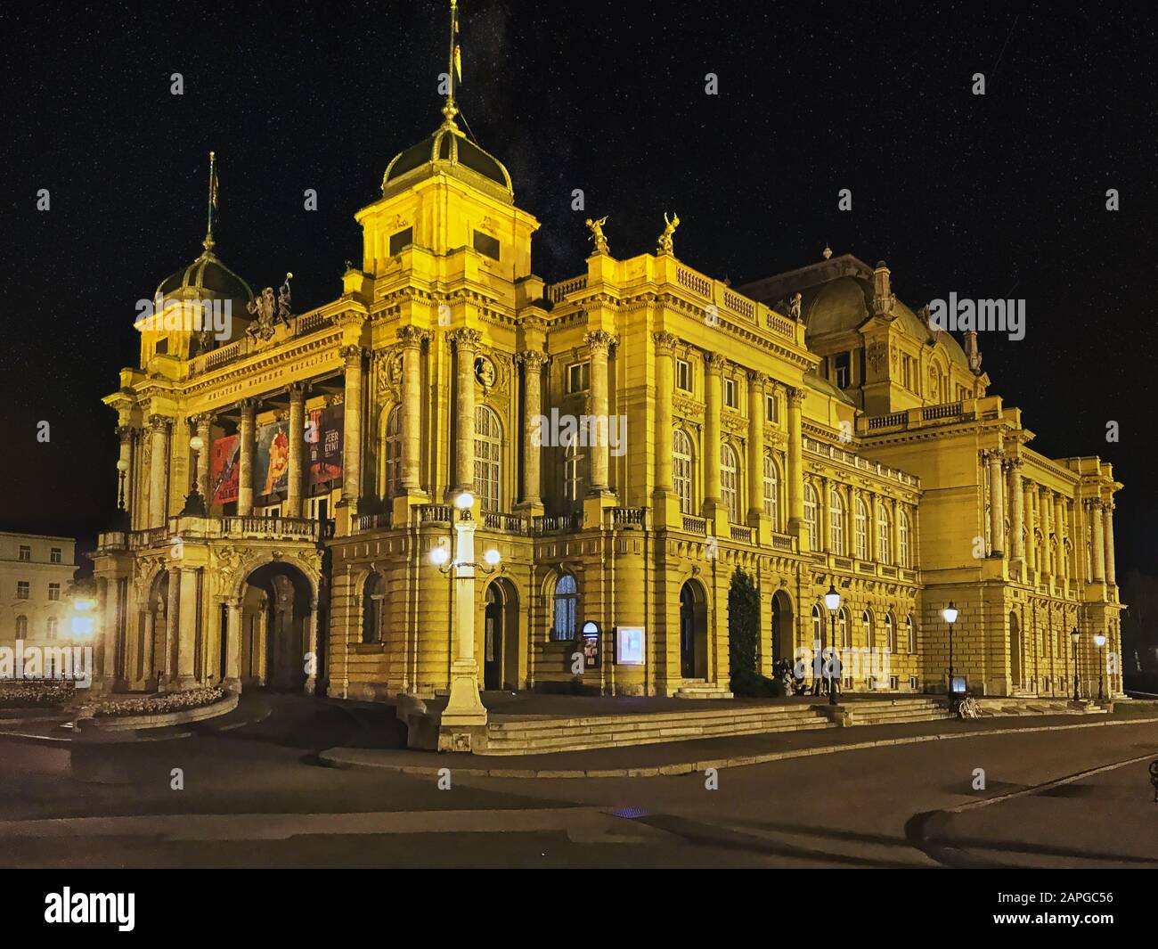Closeup shot of the Croatian National Theatre in Zagreb at night Stock Photo