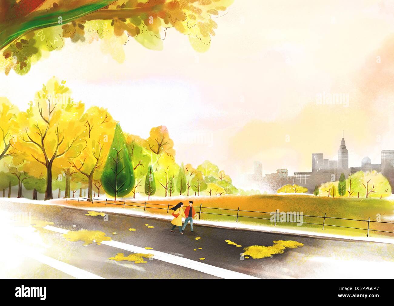 Painting of beautiful Aautumn landscape illustration 007 Stock Vector ...
