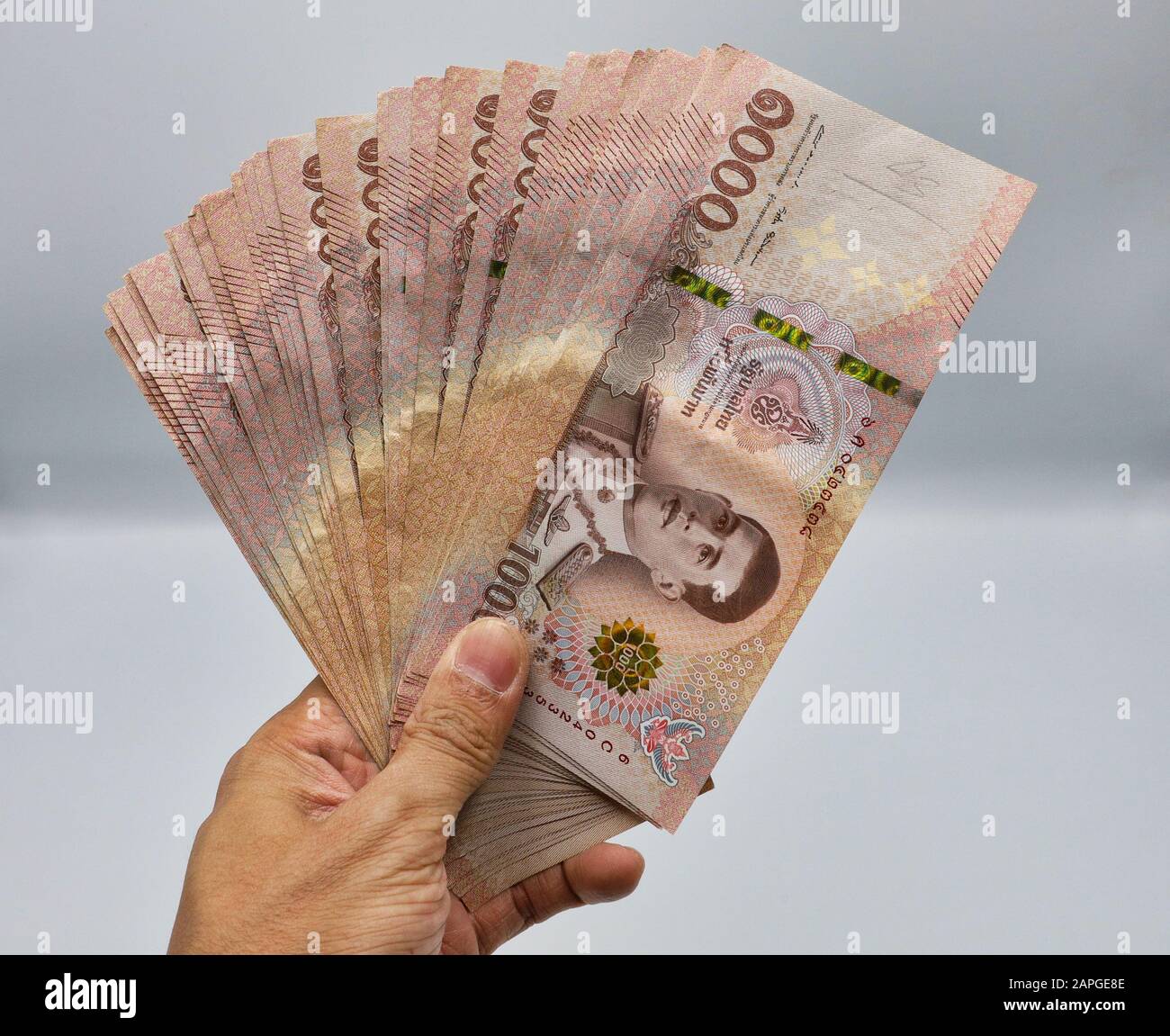 BANGKOK/THAILAND - 23th Jan, 2020 : Stacks New Thailand money bank note value 1000 baht. Stock Photo