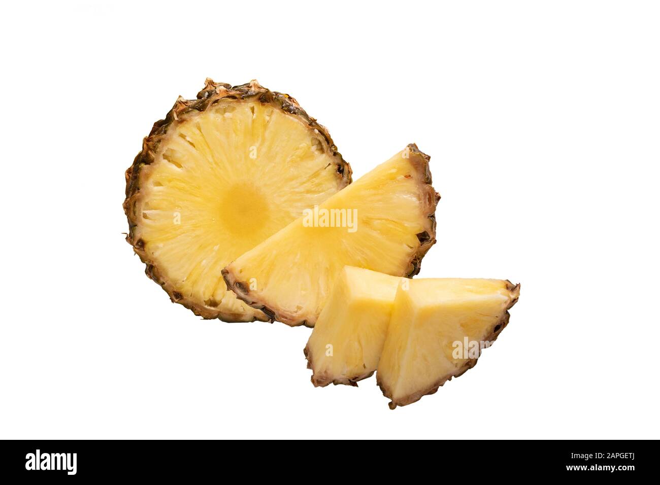 Sliced pineapple isolated on white background. Top view. Stock Photo
