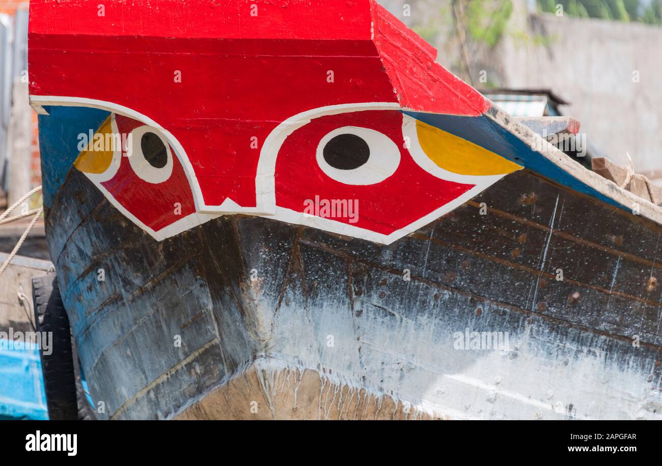 Close up detail traditional fishing boat Mekong Delta Vietnam Stock Photo