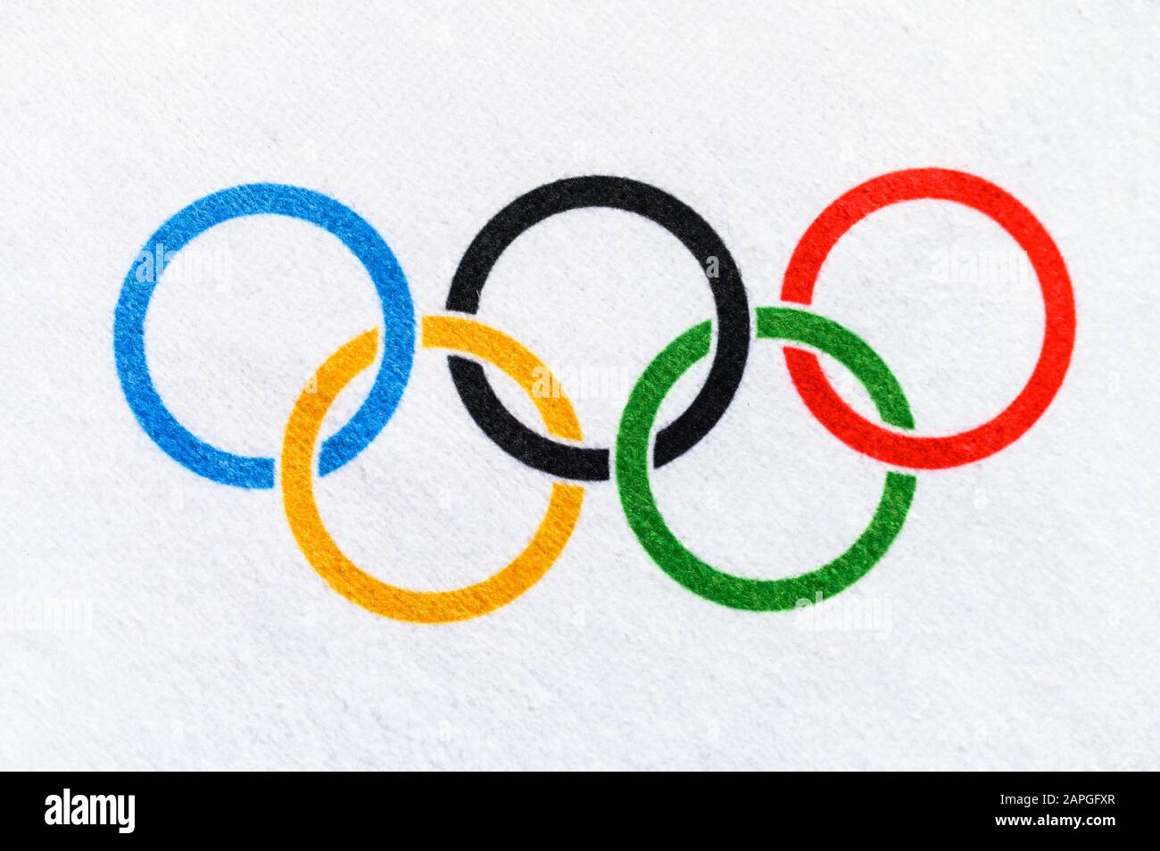 TOKYO, JAPAN, JANUARY. 20. 2020: Close up Olympic Flag Stock Photo