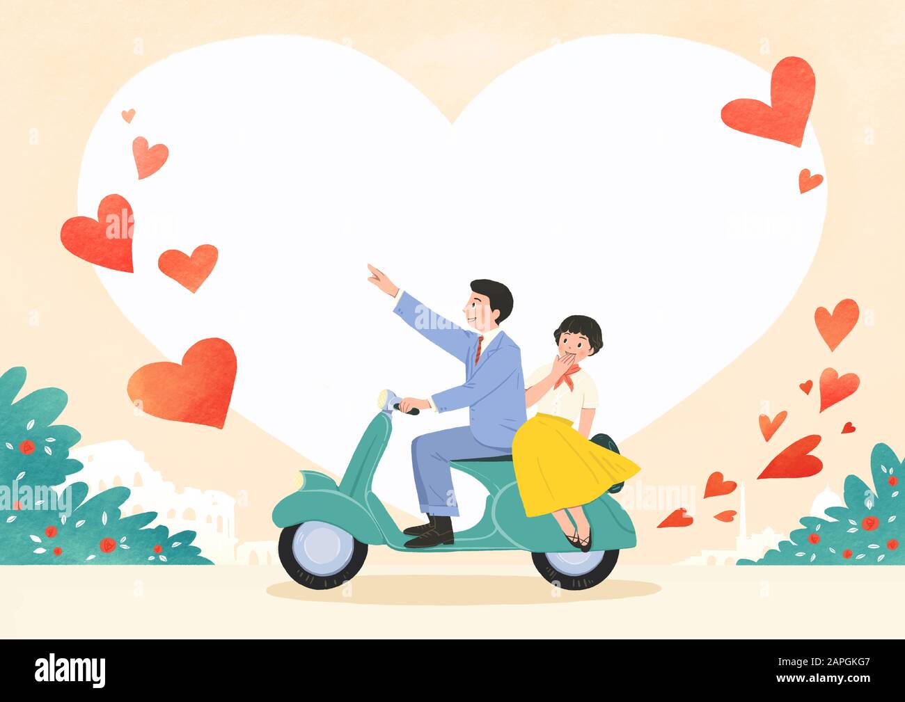 Romantic Relations, Loving happy couple illustration 002 Stock Vector