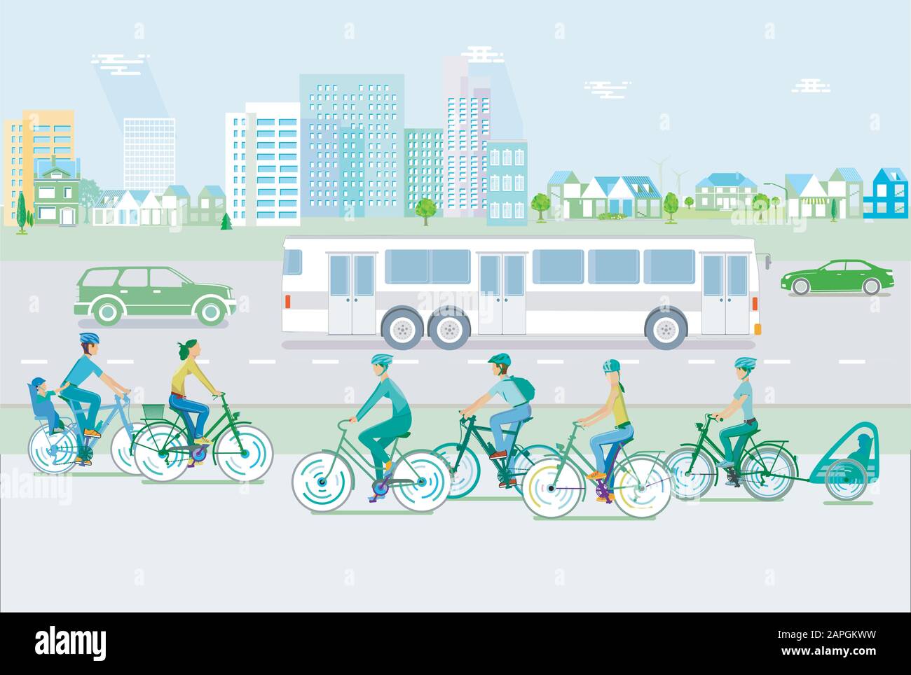 Cityscape with cyclists and road traffic Stock Vector Image & Art - Alamy