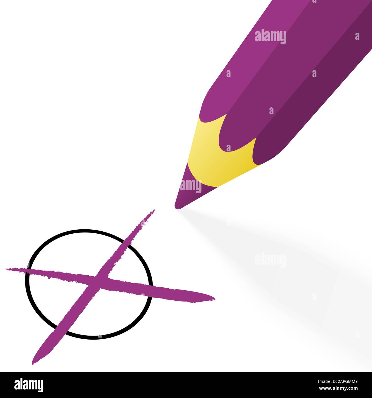 illustration of pencil colored purple drawing a cross Stock Vector