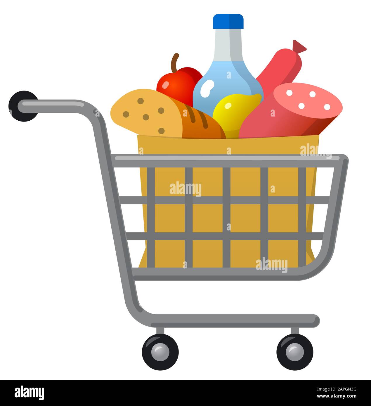 illustration of the shopping trolley cart with food and meals products on  the white background Stock Vector Image & Art - Alamy