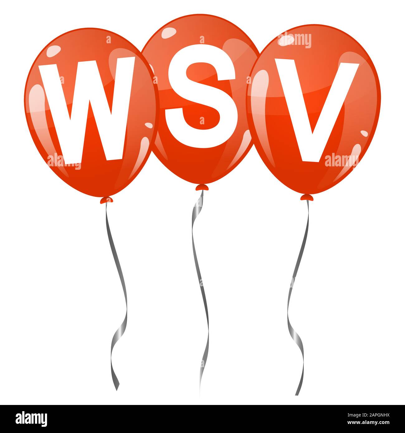 three red colored flying balloons with text WSV Stock Vector