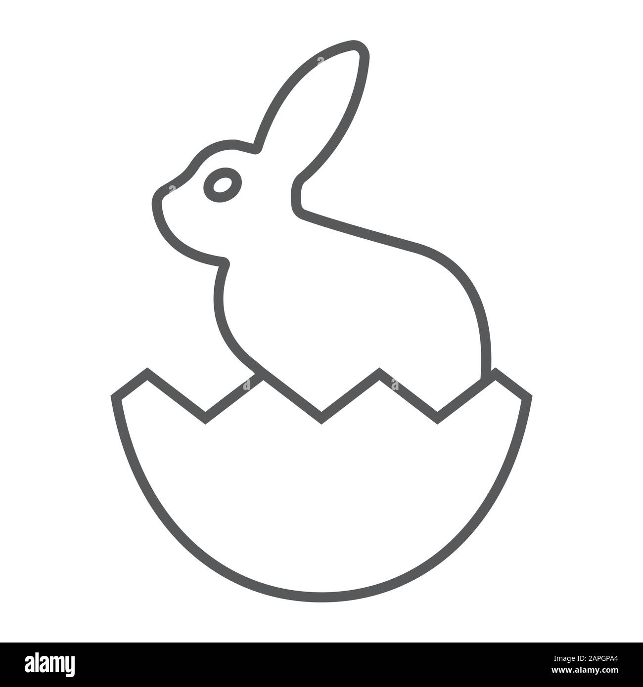 Easter bunny thin line icon, easter and holiday, rabbit in egg sign, vector graphics, a linear pattern on a white background, eps 10. Stock Vector