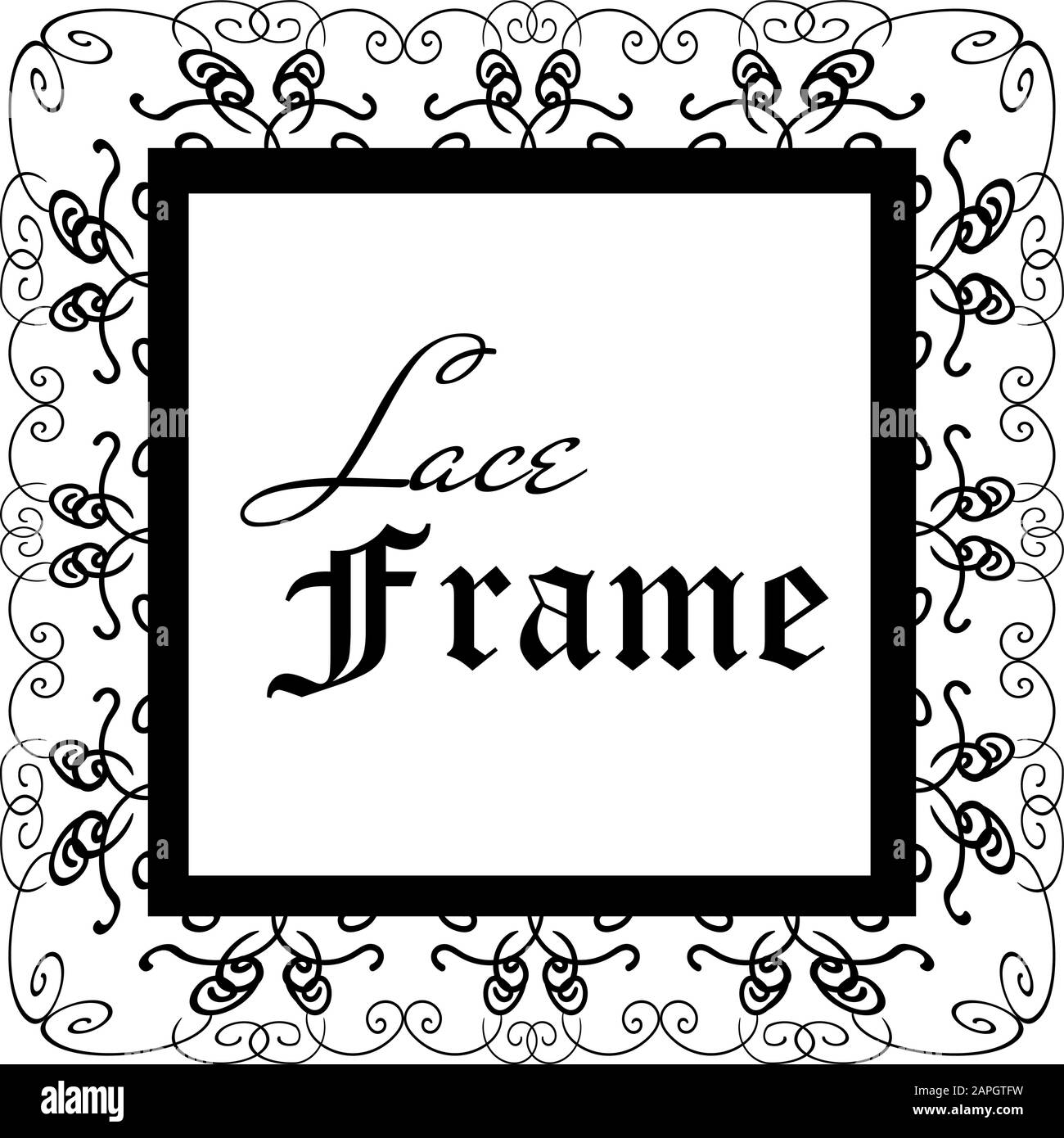 Black and white vintage tablecloth or frame with ornamental lace Stock