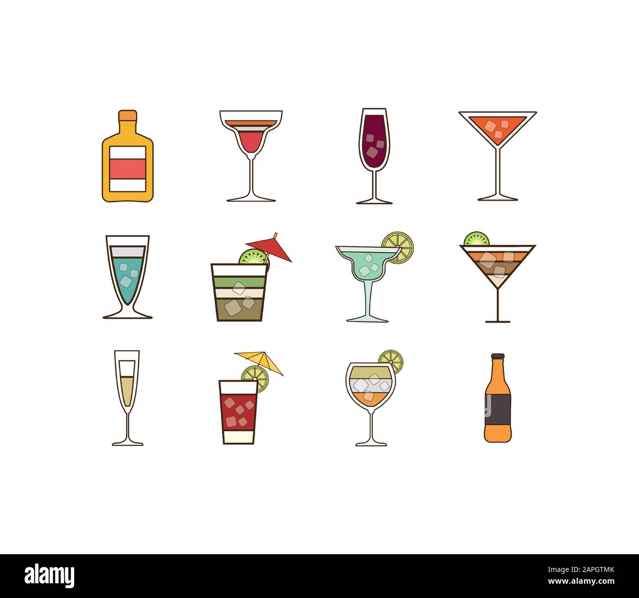 cocktail icon drink liquor refreshing alcohol glass cups menu bar icons set  2615016 Vector Art at Vecteezy