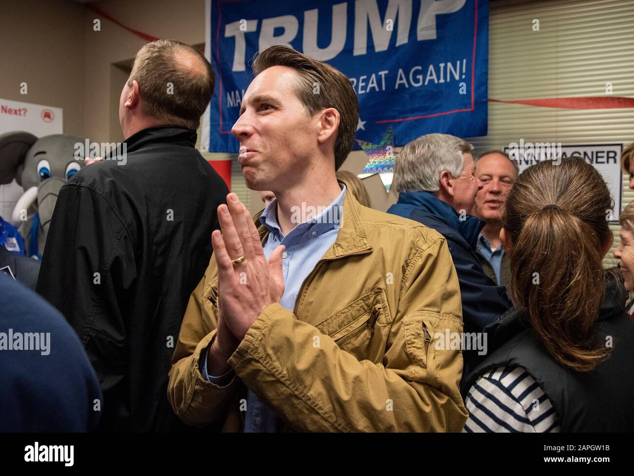 US Senate candidate Josh Hawley campaigns during his successful run for office near St. Louis, MO, USA Monday, Nov. 5, 2018. Stock Photo
