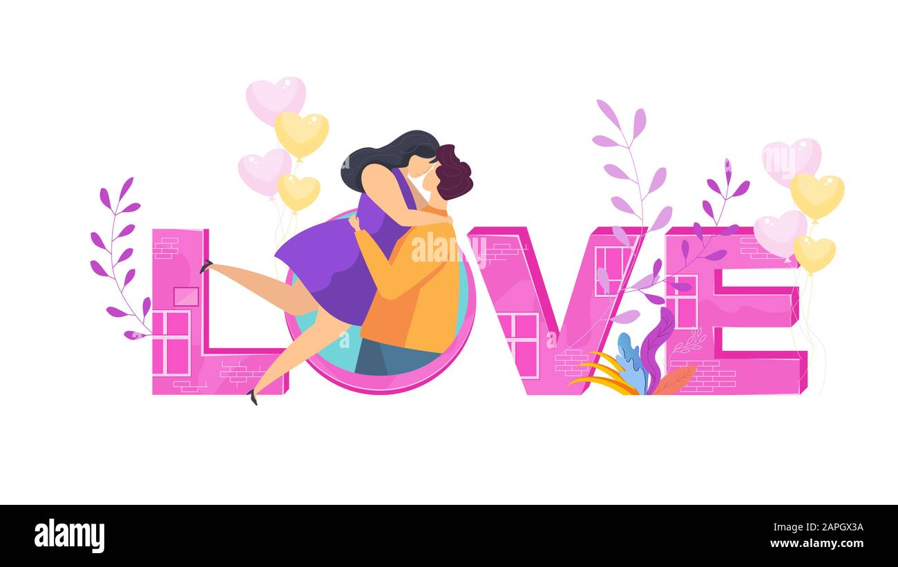 Love lettering. Hugging couples in love Stock Vector Image & Art - Alamy
