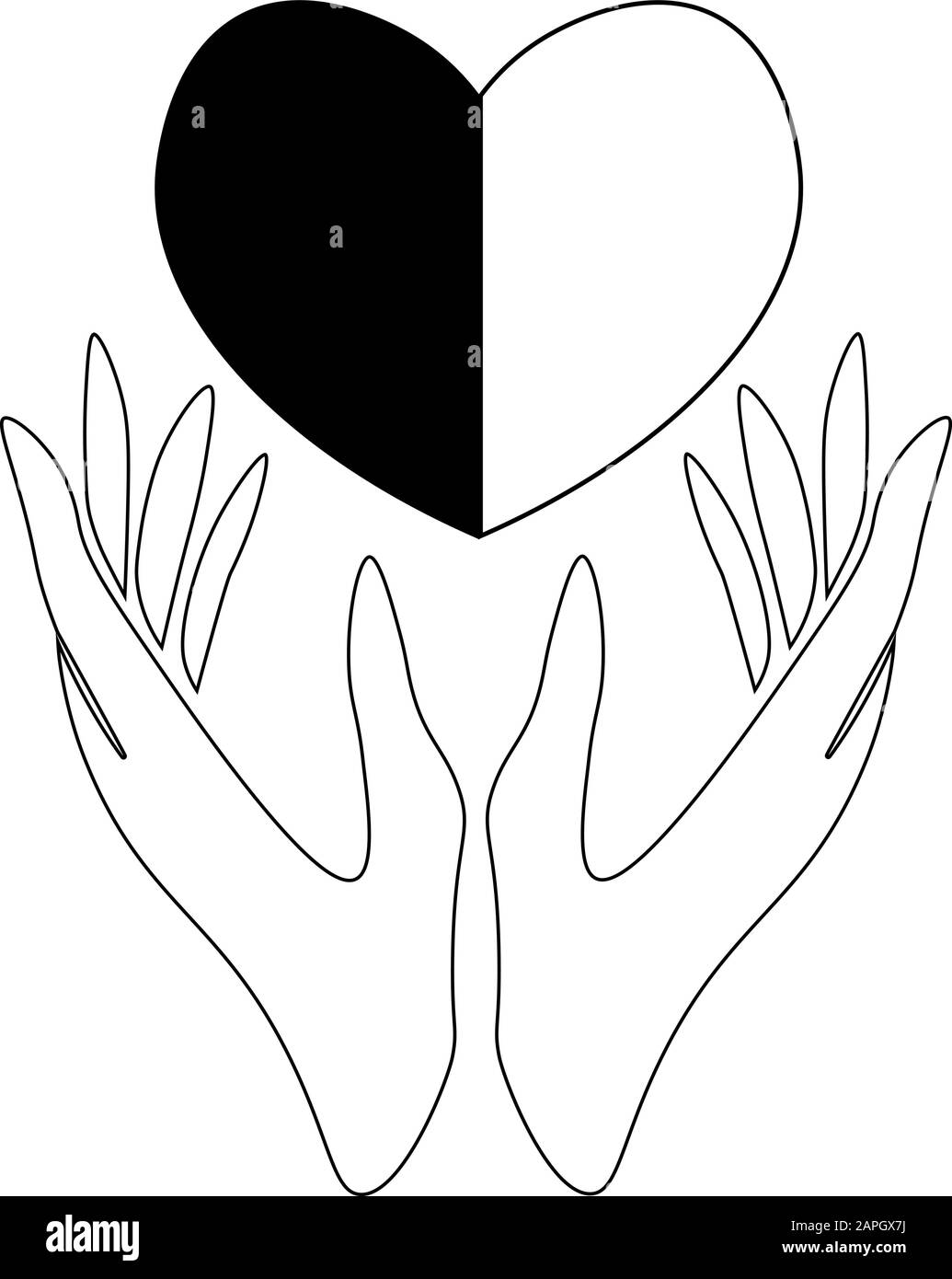 Line art of two hands holding halfblack and halfwhite heart Stock Vector Image & Art Alamy