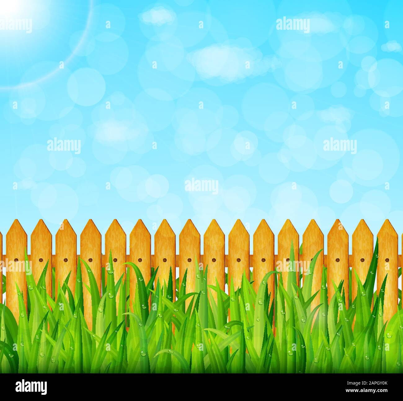 Garden background with green grass and wooden fence vector Stock Vector ...
