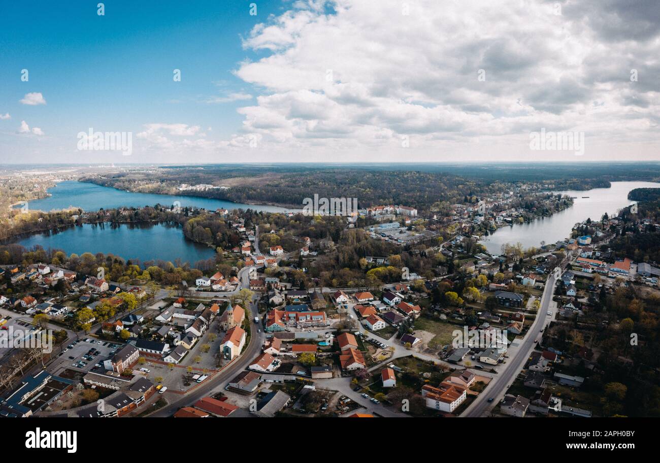 Aerial drone photo of Woltersdorf Schleuse Brandenburg, Germany Stock Photo