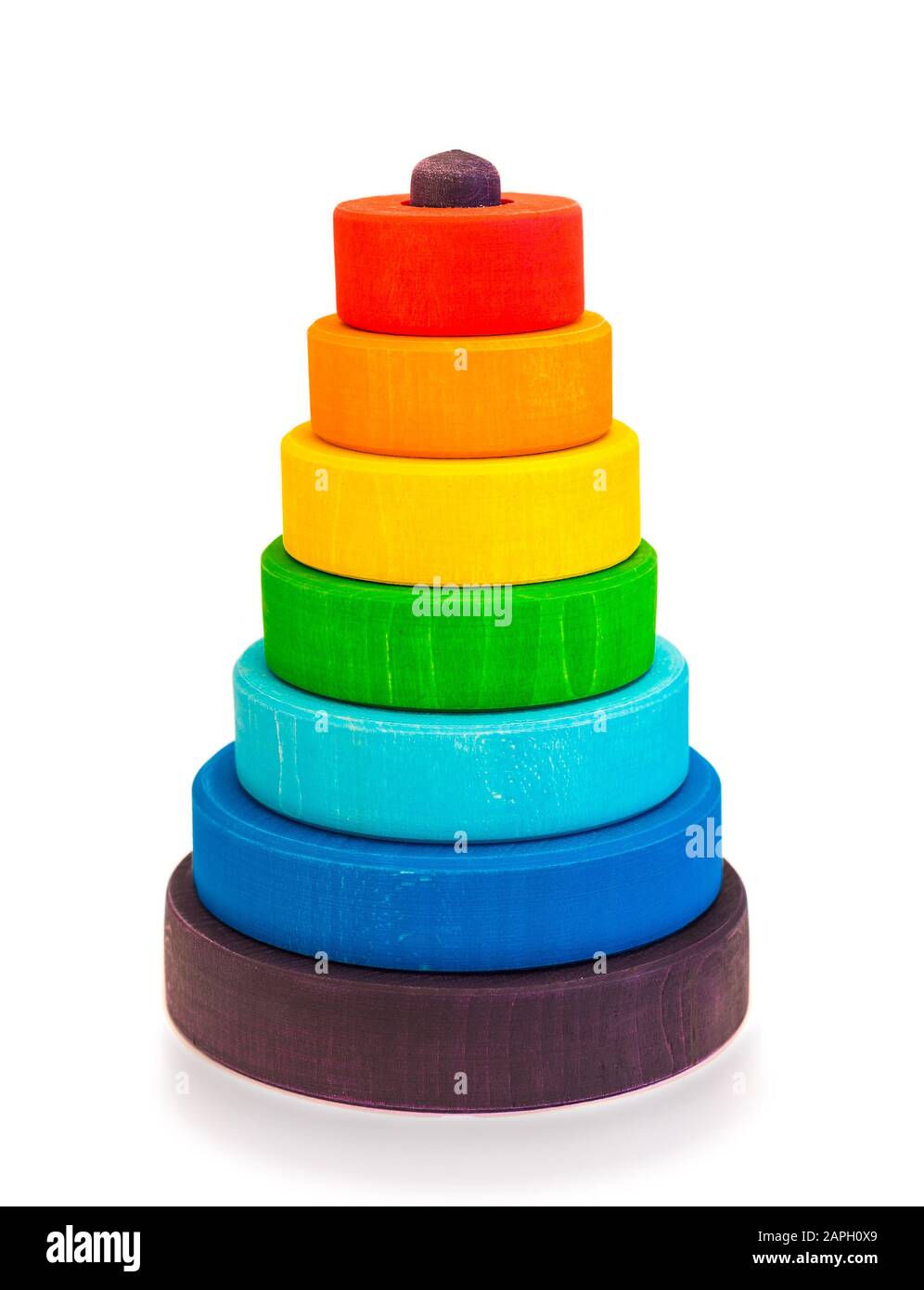 wooden toy pyramid, on white Stock Photo