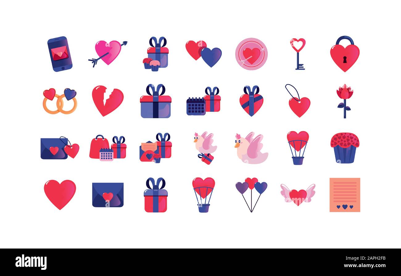 Icon set design of Love happy valentines day wedding passion romantic ...