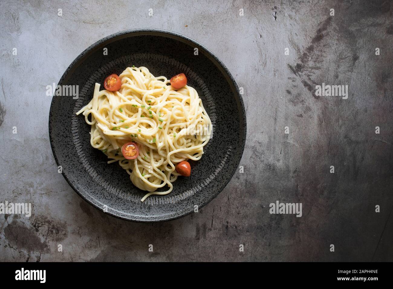 Lemon Garlic Alfredo Pasta Stock Photo