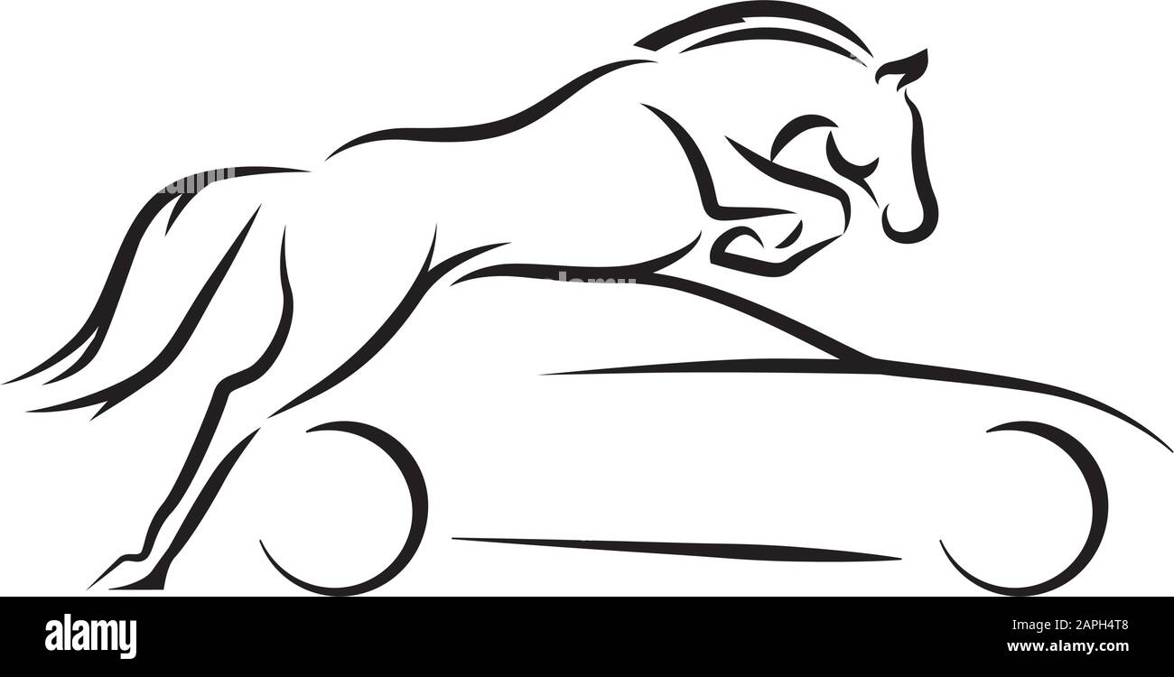 abstract car and black horse, vector graphic design element Stock Vector