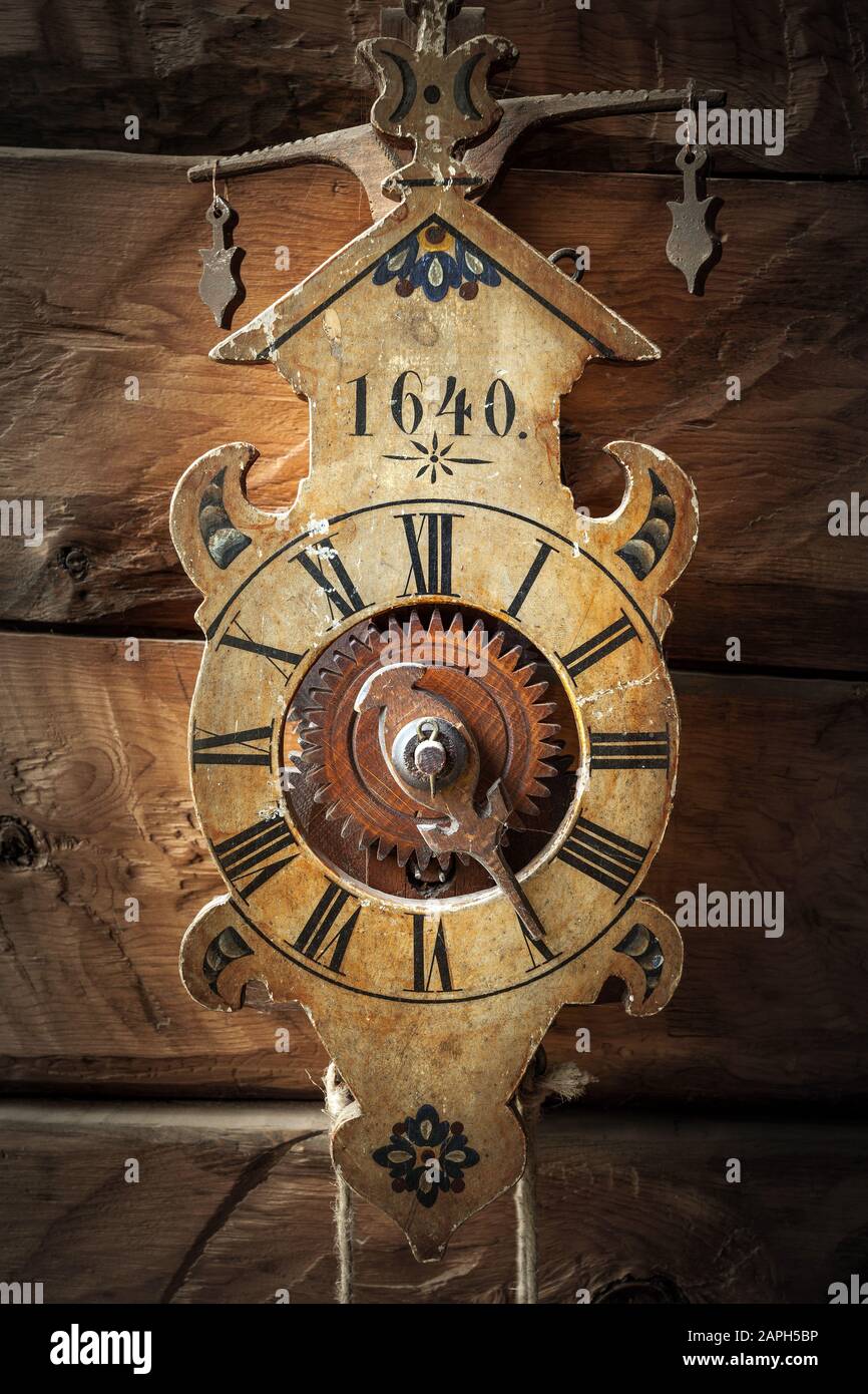 antique wooden pendulum clock - still life Stock Photo