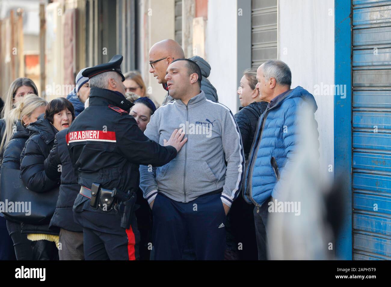 Naples, Italy. 23rd Jan, 2020. In the Miano district in the northern suburbs of Naples, the Camorra returns to spare and kills a victim of the Lo Russo clan. The victim's name is Stefano Bocchetti, killed last night in a game room with many 9-gauge pistol shots. (Photo by Fabio Sasso/Pacific Press) Credit: Pacific Press Agency/Alamy Live News Stock Photo