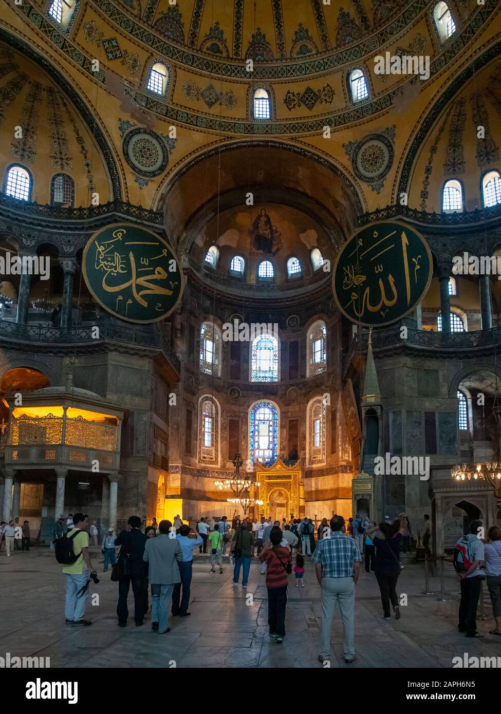 Istanbul / Turkey Agia Sofia (Turkish Ayasofya) interior. Former Greek Orthodox Christian patriarchal cathedral, later an Ottoman imperial mosque and Stock Photo