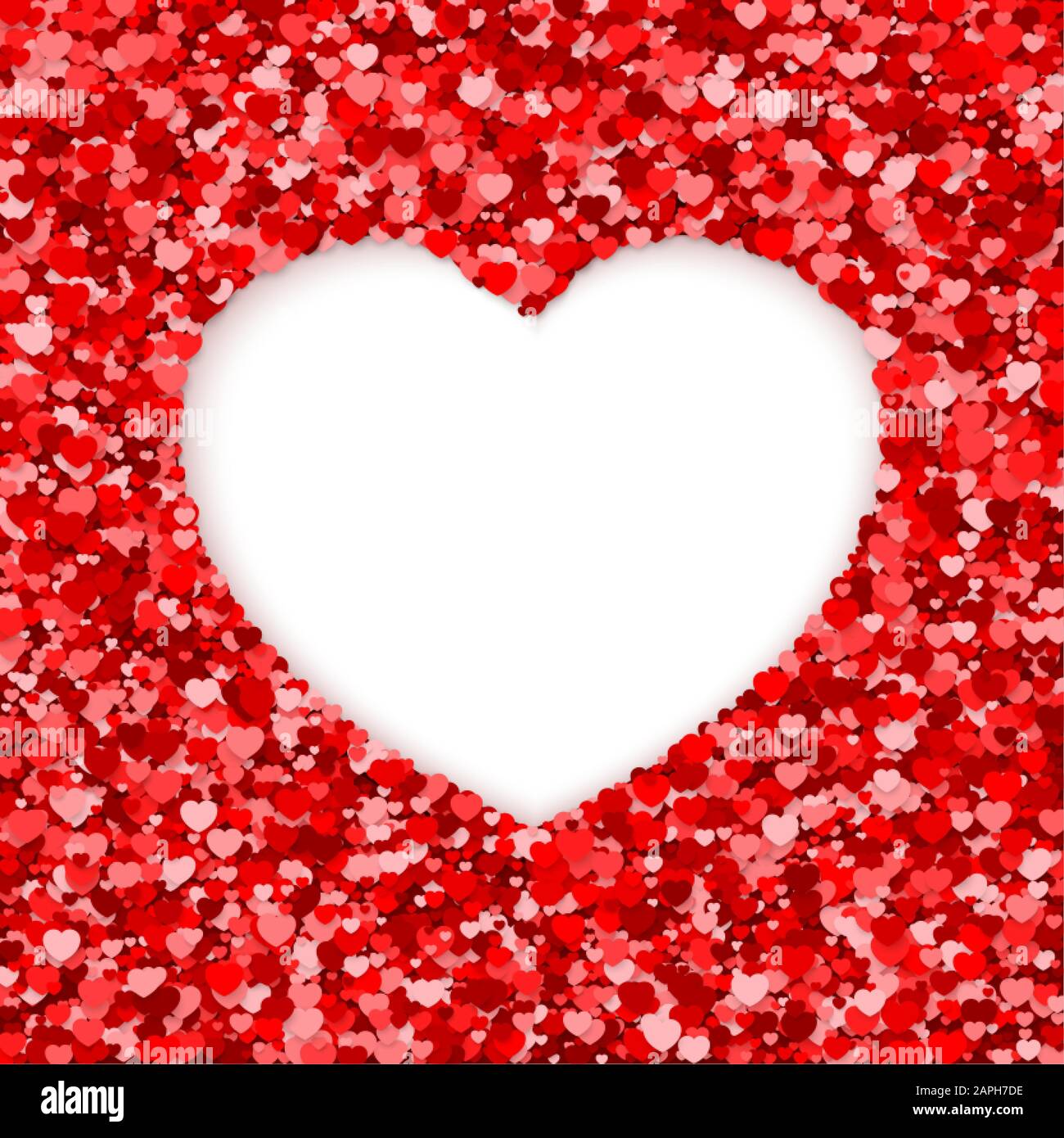 Red and pink hearts confetti with white heart frame inside. Valentines ...