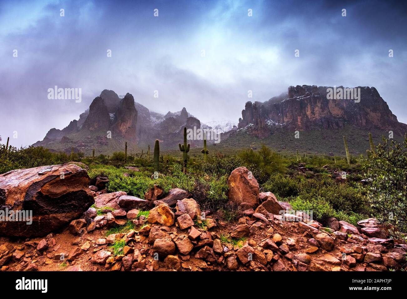 Superstition Mountains. Lost Dutchman State Park in Apache Junction,. Stock Photo