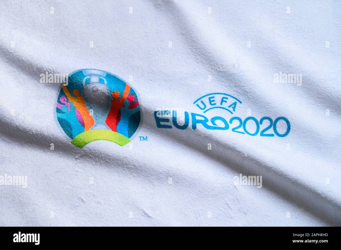 PARIS, FRANCE, JANUARY. 20. 2020: Euro 2020 template, white background, football tournament Stock Photo