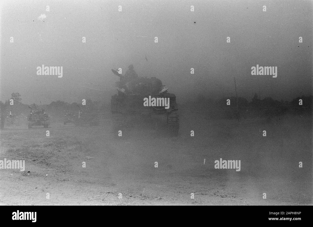 [British general E.C. Mansergh visiting a British Indian tank unit] [maneuvers with Sherman tanks] Date: 1946 Location: Indonesia, Dutch East Indies Stock Photo