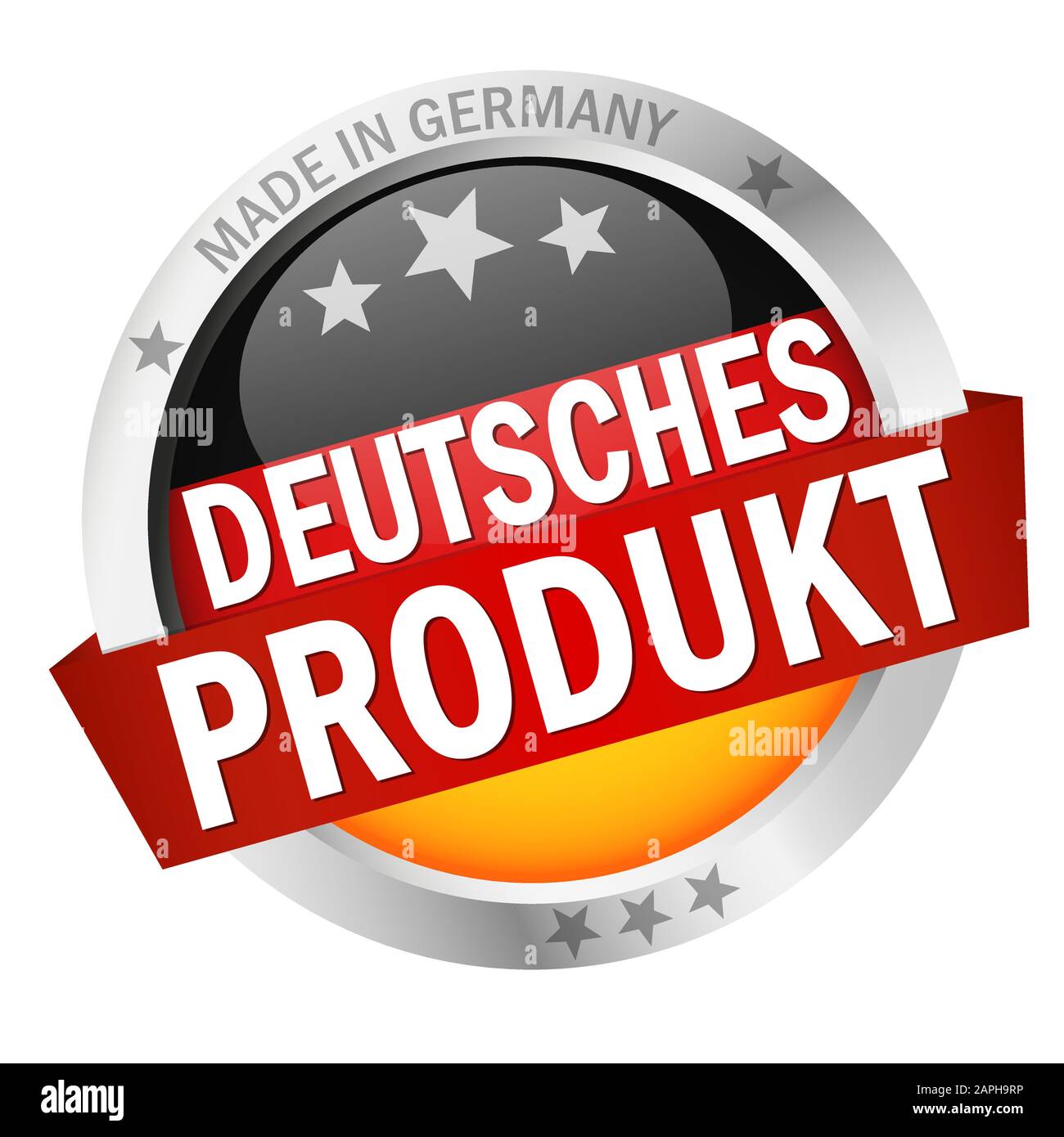 round button with banner, country flag and text DEUTSCHES PRODUKT Stock Vector