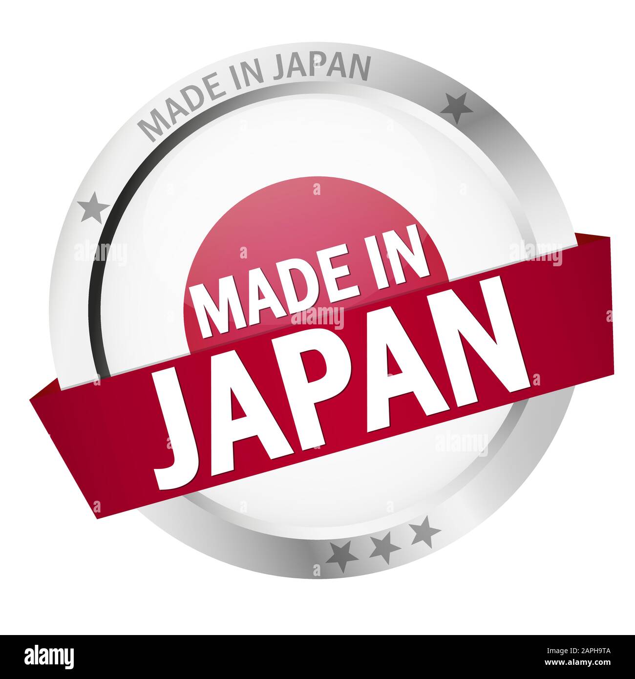 round button with banner, country flag and text MADE IN JAPAN Stock Vector