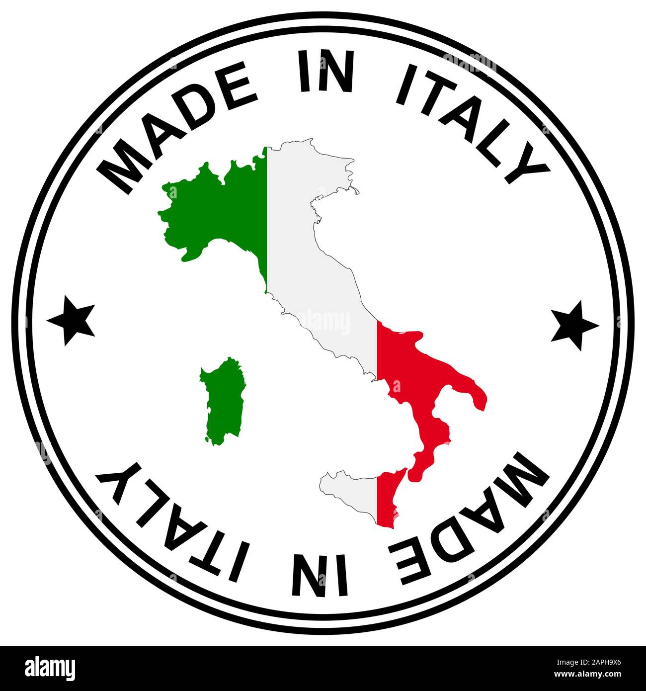 round patch ' Made in Italy ' with silhouette of italy Stock Vector