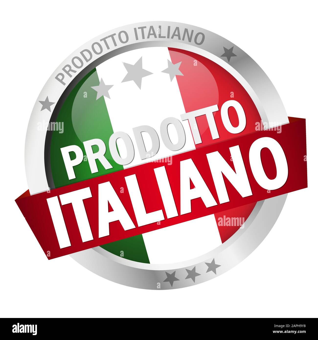 round button with banner, country flag and text PRODOTTO ITALIANO Stock Vector