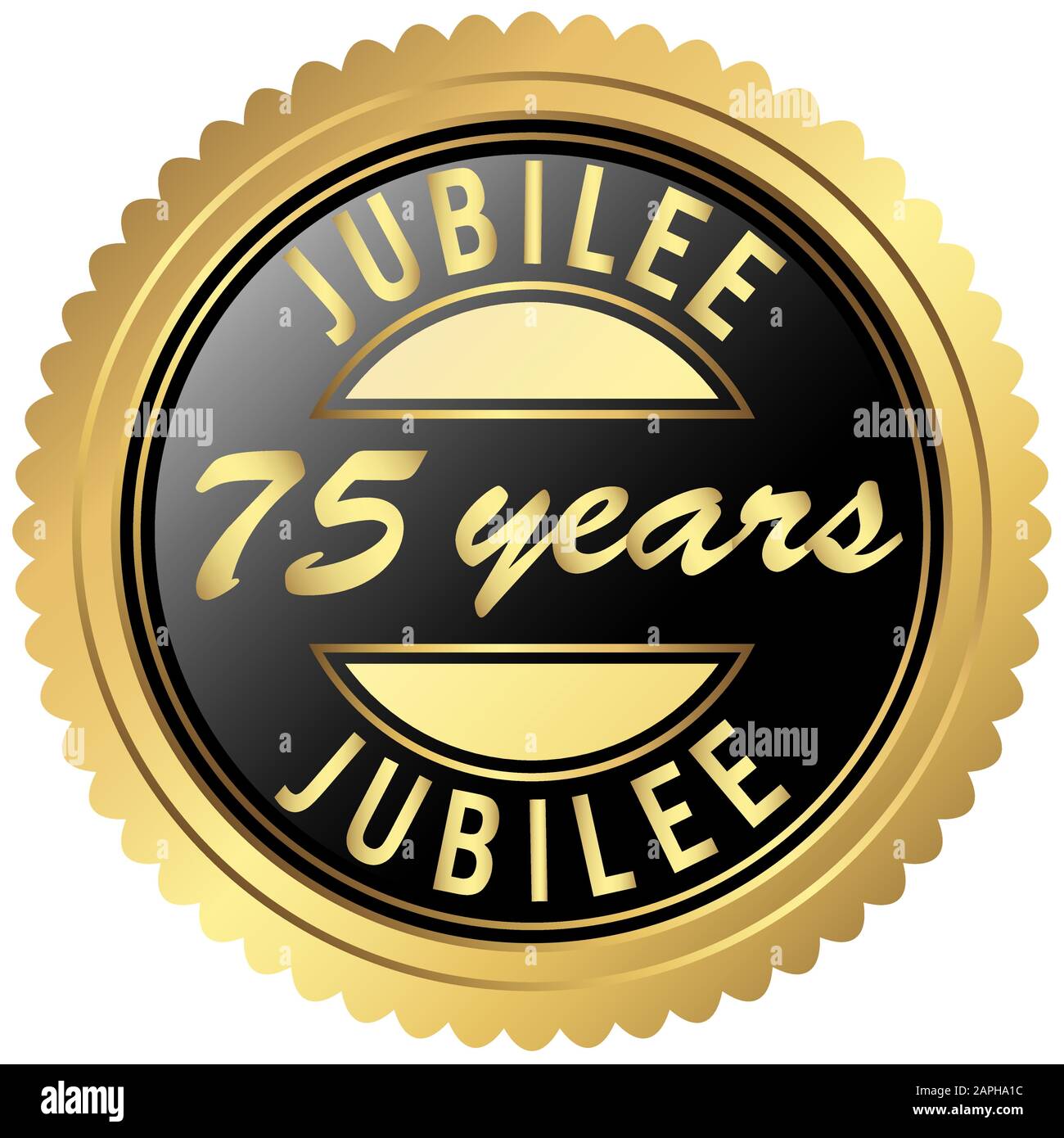 round seal colored black and gold for seventy-five years jubilee Stock Vector